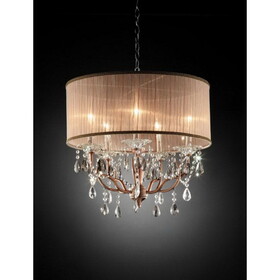 25" Tall Ceiling Lamp"Rosie" w/ Silvery Pink finish and Crystal Accents, Shade B072116221