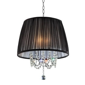 17" Tall Ceiling Lamp"Eclipse", Silver finish and Crystal Accents, Black Shade B072116223