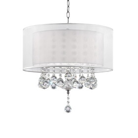 19" Tall Ceiling Lamp"Moiselle", Silver and Crystal Accents, Silvery Shade B072116227