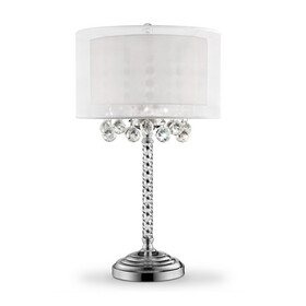 30" Tall Table Lamp"Moiselle", Silver and Crystal Accents, Silvery Shade B072116228