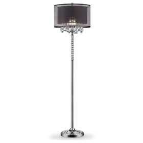 62.5" Tall Floor Lamp"Effleurer", Silver and Crystal Accents, Black Shade B072116229