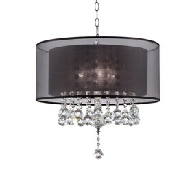 19" Tall Ceiling Lamp"Effleurer", Silver and Crystal Accents, Black Shade B072116230