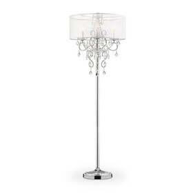 63" Tall Floor Lamp"Evangelia", Silver finish and Crystal Accents, Clear Shade B072116232