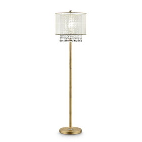 65" Tall Floor Lamp"Bhavya" w/ Gold finish and Crystal Accents, White Shade B072116235