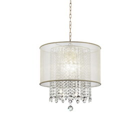 21" Tall Ceiling Lamp"Bhavya" w/ Gold finish and Crystal Accents, White Shade B072116236