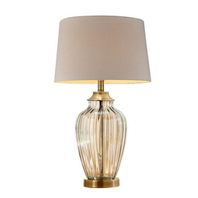 28.5" Tall Glass Table Lamp"Golden Gaze" with Antique Bronze finish, Linen Shade B072116245