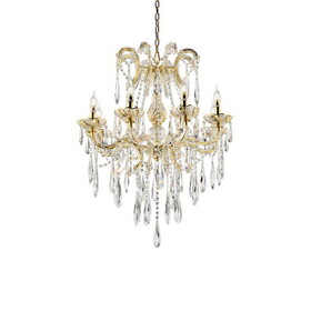 35" Tall" Luminere" 8 LED Light Chandelier with Crystals, Matte Gold and Crystal B072116247