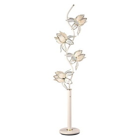 73" Tall Floor Lamp, 4 White and Gold Flower Shaped Lights with Crystal Accents B072116257