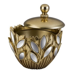 7.75" Tall Decorative Jewelry Box"Gaia, Gold finish and Mirror Flower Accent B072116363