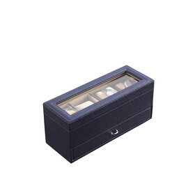 9.3" Long Tempered Glass and Leather Jewelry / Watch Display with Drawers, Blue B072116379