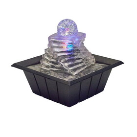 8" Tall Polyresin Indoor Fountain, LED Light and 1L Capacity, Spiral Ice Design B072116408