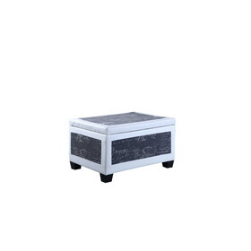 19" Tall Bonded Leather Storage Ottoman w/ 2 Seating, Old-World Blue and White B072116469