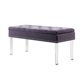 18-inch Storage Bench Nailhead Trim w/ Acrylic Clear Legs, Gray Tufted B072116505