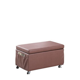 17" Tall Leatherette Storage Ottoman with Wheels and Pockets, Auburn Brown B072116512