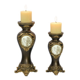 11" and 14" Tall Polyresin Candleholder, Bronze finish (Set of 2) B072116532