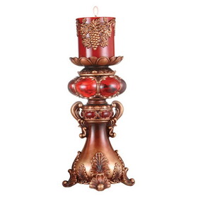 16" Tall Polyresin Candleholder with Red and Brown finish B072116533