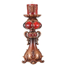 20" Tall Polyresin Candleholder, Red and Brown finish B072116534