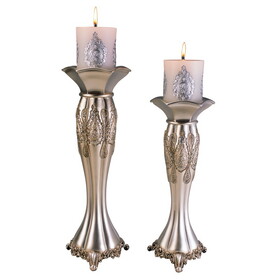 12" and 14" Tall Polyresin Candleholder, Silver Royal design (Set of 2) B072116535