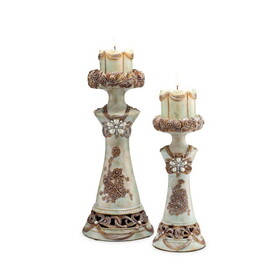 11.75" and 15.5" Polyresin Candleholder, Vintage Rose Design (Set of 2) B072116536