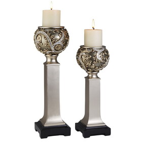 15" and 19" Polyresin"Vine" Candleholder, Silver finish (Set of 2) B072116537