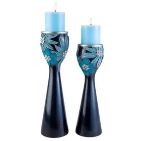 14" and 16" Tall Polyresin" Demeter" Candleholder, Aqua finish (Set of 2) B072116541