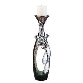 16" Tall Polyresin"Balleria" Candleholder, Crystal and Glass Accent B072116542