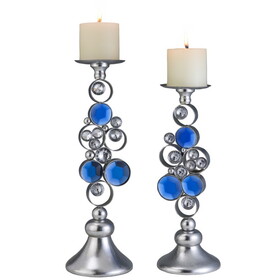 14" and 16" Tall Polyresin" Dazzle" Candleholder, Silver finish (Set of 2) B072116544