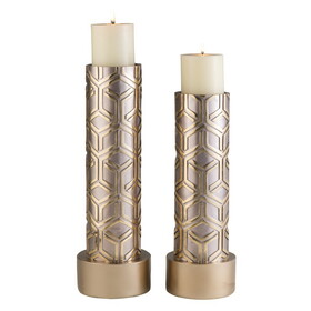 14" and 16" Tall Polyresin Candleholder, Golden finish (Set of 2) B072116550