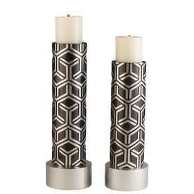 14" and 16" Tall Polyresin Candleholder, Espresso and Silver finish (Set of 2) B072116551