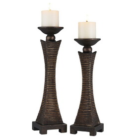 15.75" and 17.5" Tall"Kayan" Candleholder, Bronze Rustic finish (Set of 2) B072116556