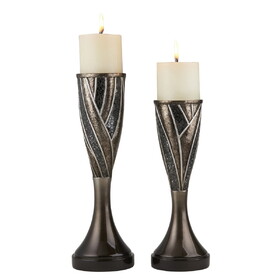12" and 14" Tall" Lelei" Candleholder, Silvery and Bronze finish (Set of 2) B072116562