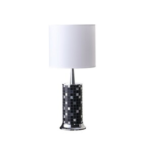 24" Jon Chrome Bohemian Black Glass Mosaic Modern Pillar Table Lamp B072116567