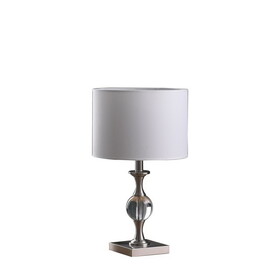19.75" Satin Nickel Solid Crystal Orb Metal Table Lamp in Silver B072116595