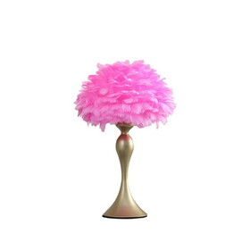 18.25"in Hot Pink Feather Aquina Satin Gold Metal Contour Glam Table Lamp B072116660