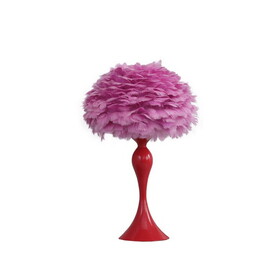 18.25"in Medium Pink Feather Aquina Glaze Red Metal Contour Glam Table Lamp B072116661