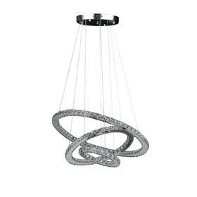 11.8" to 47.2" in Adjustable Height Else Medium Triple Hoop Modern Crystal Stainless Pure White Color LED Remote Control Dimmer Chandelier B072116683