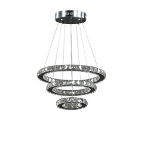 11.8" to 47.2" in Adjustable Height Alva Large Triple Hoop Modern Crystal Stainless Pure White Color LED Remote Control Dimmer Chandelier B072116684