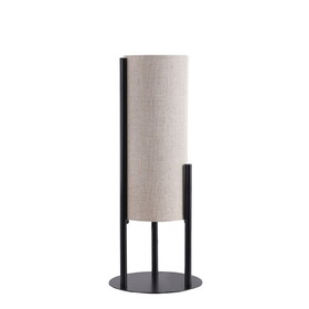 22" H Modern Upright Beige Linen Drum Black Metal Table Lamp for Living Room, Nightstand Bedside Table Lamp for Bedroom, LED Lamp B072P220157