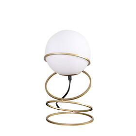 13.5" H Glass Globe Matte Gold Spiral 4 Ring Metal Stand Table Lamp for Living Room, Nightstand Bedside Table Lamp for Bedroom, LED Lamp B072P220159