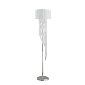 65.75"H Sheer White Drum Shade Rain Crystal Chrome Metal Floor Lamp for Living Room, Standing Lamp for Bedroom B072P220160