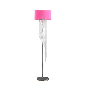 65.75"H Sheer Hot Pink Drum Shade Rain Crystal Chrome Metal Floor Lamp for Living Room, Standing Lamp for Bedroom B072P220161