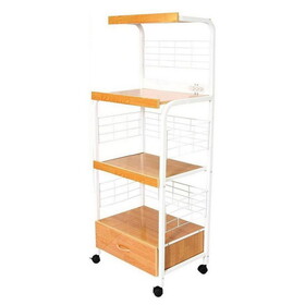 59.5" Tall 3-Tier Microwave Kitchen Cart with Drawer and Outlet, White and Natural B072P222424