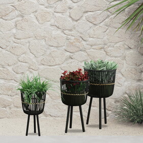 S/3 Bamboo Footed Planters 11/13/15", Black B079106812