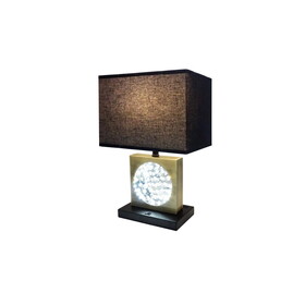 22"H GOLD SQUARE w/ BLACK SHADE CRYSTAL CENTERPIECE WITH NIGHT LIGHT, USB Port + Power Outlet B080119361