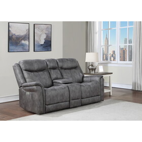 Transitional Console Loveseat - Gray Faux-Suede, Power Footrest, Power Headrest - Concealed Cupholders, Built-in Console - Comfortable and Durable Design B081107533