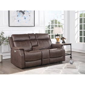 Tailored Power Console Loveseat - Nubuck-Like Leatherette, Power Headrest, Power Footrest - Contemporary Silhouette, Hidden Storage, USB Charging B081109517