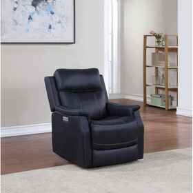 Clean Contemporary Dual-Power Recliner - Ocean Blue Leatherette, Power Footrest, Power Headrest - Easy-Care and Convenience B081109536
