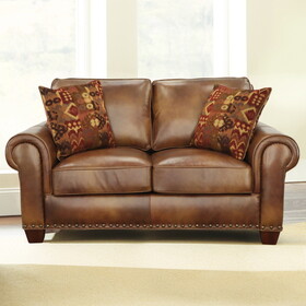 Rustic Leather Collection Loveseat - Premium Construction, Nail-Head Trim - Maximum Comfort and Style B081109551