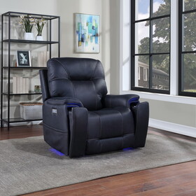 Triple-Power Recliner with Lighted Cupholders - Ocean Blue Leatherette, Transitional Design B081109553