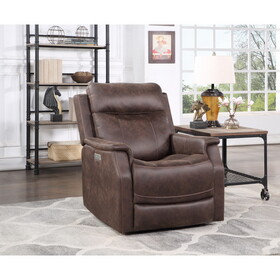 Compact Dual-Power Recliner - Contemporary Styling, Walnut Leatherette - Power Footrest, Power Headrest, USB Charging B081109554